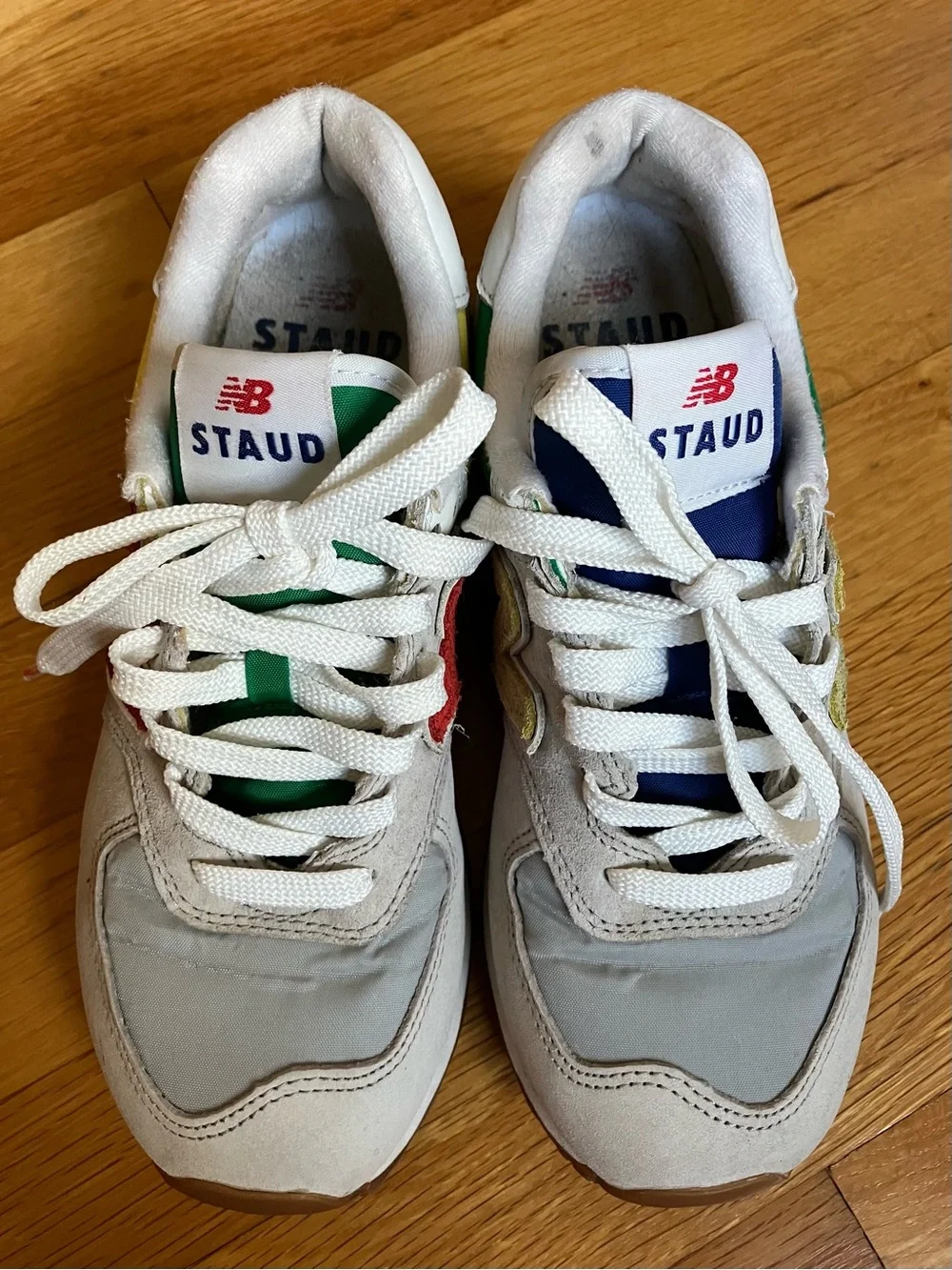 STAUD Multicolor Athletic Sneakers — White, Red, Blue, Yellow, Green
